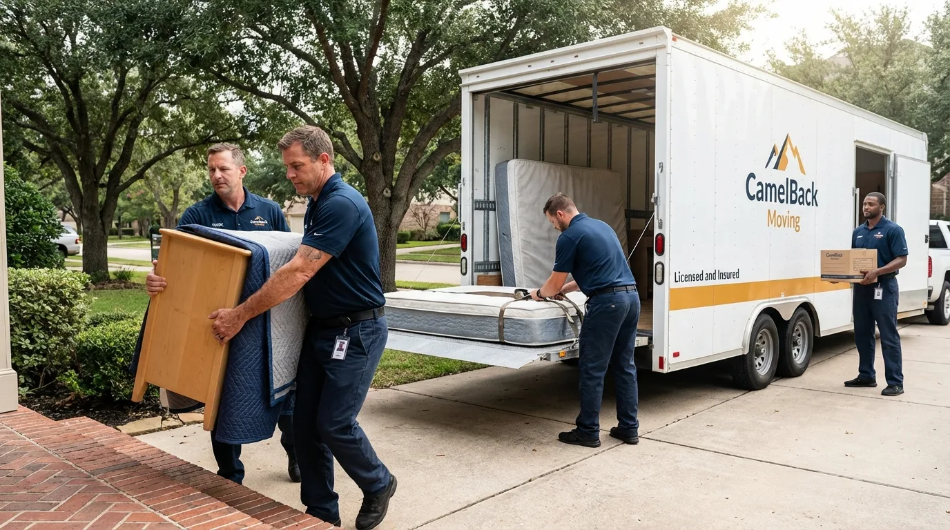 Crew loading residential truck for cross-state move from Wellington, KS